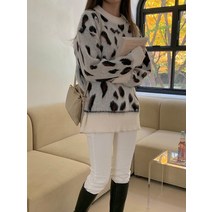 코지 여자 얼룩 애니멀 호피무늬 겨울 포근한 울 니트