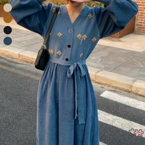 페이퍼먼츠 뜨개 꽃 자수 니트 롱 원피스 00915
