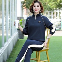 SJW 중년여성 봄가을 트레이닝복세트 엄마옷 반집업 맨투맨 조거팬츠 40-60대 M~5XL