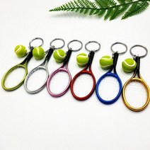 테니스스트링 테니스스트링교체 테니스줄 시뮬레이션 미니 라켓 볼 키 체인 펜던트 휴대용, 황금