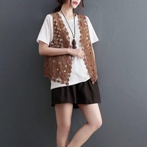 여성 여름 메쉬 조끼 펀칭 레이스 베스트 레트로 민소매 가디건