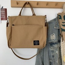 대학생 쇼퍼백 무지 에코백 여성 캔버스 숄더 백 크로스 바디 핸드백 레트로 대용량 가방 멀티 포켓 지퍼 캐주얼 토드백