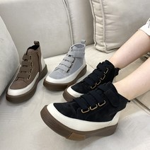 슈리오 여성 하이탑 스웨이드 밴딩 스니커즈 4cm