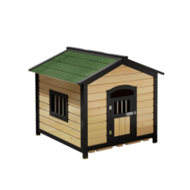 야외개집 견사 마당 진돗개 중형 시골 실외 개집, 녹색 지붕이 있는 통나무 색 개집, 초대형 100 너비 112 길이 105 높이