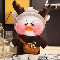 PKTOYS 나는예쁘다 캐릭터 깜짝 오리 인형 큐티 하트빵빵덕오리 인형, 엘크 헤어 벨트 브라운 베어 스웨터 브라운 백, 30cm