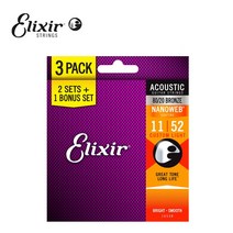 엘릭서 3팩 나노웹 80/20브론즈 커스텀 라이트 11027 3pack 16538 Elixir 통기타 스트링 11-52