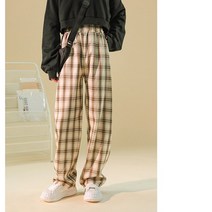 YUANIXN바지 디자인학과 자녀의 날 독특함 작은 바둑판 체크 와이드 팬츠를 공개하는 봄과 가을에도 어울리는 트레이닝 팬츠 날씬해 보인다 붐 ins