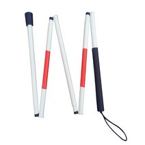 GHSHOP 접이식 이동성 지팡이 시각 장애인 야외 하이킹을 위한 미끄럼 방지 손잡이 목발, 알루미늄 합금, 빨강 하양