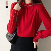 퀸이즈 도키 프릴넥 디테일 니트 티셔츠