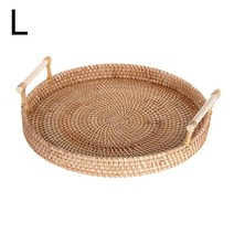 나무도마 빵진열트레이 우드 반달 트레이 나무쟁반 손잡이가있는 등나무 손으로 짠 원형 벽, l
