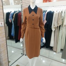 JJ JIGOTT 제이제이지고트 배색 카라 핀턱 버튼 장식 원피스 GJBA0OP46/브라운 네이비