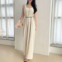 벨트 린넨 민소매 긴바지 와이드 점프슈트 3color