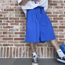 아메카지 나일론 6부 와이드 밴딩 투턱 버뮤다팬츠 스트릿 반바지