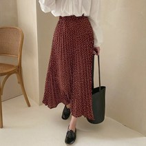 땡땡이 주름스커트)물방울 플리츠 주름치마 도트패턴무늬 롱스커트 롱치마 폴리원단 쉬폰 땡땡이패턴 검정
