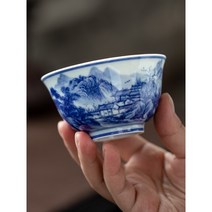 민간예인 청화산수주인배 보이차 다기 찻잔, 18. 산수 마스터 컵