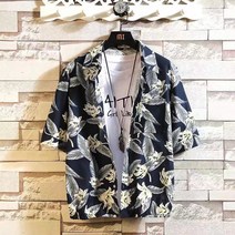 홍콩 스타일 느슨한 반팔 꽃무늬 셔츠 남성 하와이안 바캉스 비치 셔츠 일본 유행 탑