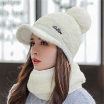 뽀글이 겨울 여성 골프 털 모자 니트 캡 여자 연습복장 귀도리 이어워머 넥워머 세트, 미색 모자 넥워머