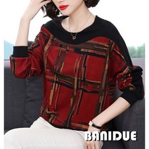[바니드] 중년여성 라운드넥 체크 럭셔리 긴팔티셔츠 캐주얼 데일리룩 1213