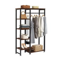 베첼로 선반과 매달린 막대가 있는 침실 옷걸이를 위한 프리스탠딩 헤비 듀티 빈티지 옷장/보관 정리대 다크 브라운