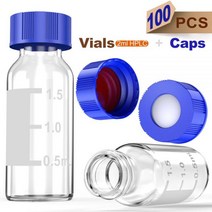 자동 샘플러 2ml HP 호환LC 9425 투명 유리 바이알 병 기록 스폿 9mm ABS 나사 캡 포함 KsTek 100 개, [02] without Write-on, without Write-on