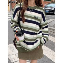버블버블 그린 스트라이프 블랙라벨 풀오버 여 가을 루즈 나른 니트