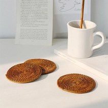 [천삼백케이] [아카시아] 핸드메이드 라탄 컵받침4P - 2Type, 원형