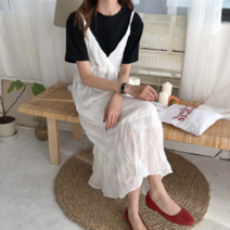 모노위크 화이트 당일배송 뷔스티에 주름 브이넥 롱원피스 (속치마o)