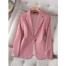 새로운 도착 핑크 블랙 격자 무늬 숙녀 정장 블레이저 여성 여성 긴 소매 싱글 버튼 슬림 비즈니스 작업복 자켓 코트
