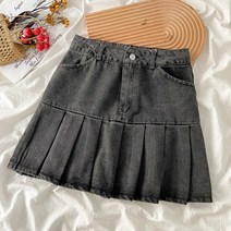 청치마 롱청치마 청치마코디 블랙 데님 스커트 여성 여름 작은 주름 스커트 밑단 디자인