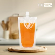 THE100% 스파우트 파우치 투명 음료파우치 쥬스팩 음료팩 300ml 11파이 50매, 50개
