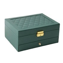 이중층 보석 저장 상자 진열장 큰 목걸이 반지 펀던트, 23x17x10.5cm, PU 가죽, 녹색
