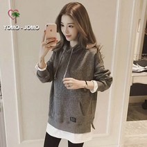 요모조모 YJ795 여성 면 후드 무지 포켓 레이어드 긴팔 겨울 후드 티셔츠