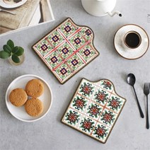 디와이룸 북유럽풍 빈티지 타일 패턴 냄비받침 2type (9627990), 그린바탕