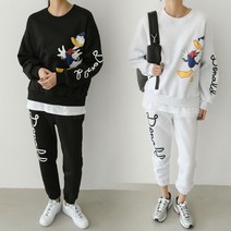 여성 겨울 기모 정품 디즈니 캐릭터 레이어드 트레이닝복 세트