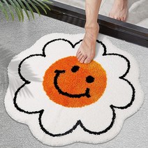 해바라기 러그 스마일리 페이스 러그 69.9cm(27.6인치) 귀여운 꽃 모양 욕실 러그 미끄럼 방지 흡수성 욕실 매트 카펫 꽃 바닥 매트 공간 러그 여아 침실 거실 플러시 샤워, White