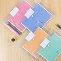 Pyunri A4 똑딱 단추 투명 서류 봉투 클리어 파일 메모 네임 포켓, 10개