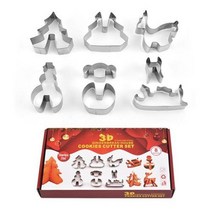 크리스마스 진저 브레드 하우스 쿠키 커터 세트 3D 스테인레스 스틸 쿠키 비스킷 금형 금형 퐁당 베이킹 도구 파티 장식, 2