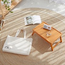 우디홈 미니 베드 트레이 캠핑 피크닉 좌식 접이식 테이블, 베드테이블 대형_브라운, 가방 포함