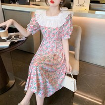 잇츠스타일 봄 여름 스퀘어넥 프릴카라 잔꽃 롱원피스