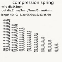 태엽스프링 토션 인장 스프링 20pcs 0 3mm 압축 외경 2mm 3mm 4mm 5mm 6mm 스테인레스 스틸 마이크로 소형 압축 길이 5mm 50mm, 10mm, 0.3mm