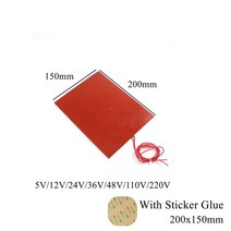 100x100mm 12V 110V 220V 실리콘 고무 난방 패드 사각 플랫 히트 밴드 매트 플레이트 방수 3D 프린터 접착제 스티커, [05] 110V, [09] 150x150mm