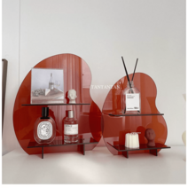 향수진열대 아크릴 테이블 선반 화장품 수납, 브라운 (스몰)