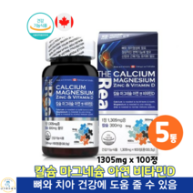 캐나다직수입 칼슘 마그네슘 아연 비타민D 1305mg x 100정 어린이 청소년 여성 남성 칼슘 칼슘제 영양제 건강기능식품, 5박스
