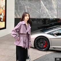 가바바 여성 라이더자켓 리본이 포인트 롱 가죽자켓 G56146