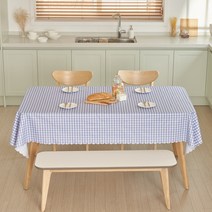 별빛감성 린넨 코팅 및 방수 테이블보 식탁보, PVC체크블루, 4인(138x180cm)