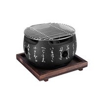 원형 일본식 화로 가정용 야끼니꾸 캠핑용 숯불 불판, 큰 원형 오븐+석쇠+원목받침