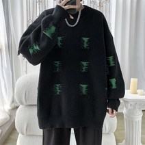 남자 빅사이즈 니트 스웨터 O Knitted Oversized Tssel lk Ho Sweters Men Plid Mid ngth Hong Kong hi Y2k