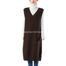 여자 롱 니트 조끼 베스트 여성용 긴 스커트 봄과 가 무릎 위 대형 200kg 지