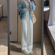 여성용 하이웨이스트 와이드 바지 스트레이트 트레이닝 팬츠 6R903