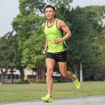 마라톤복장 마라톤 복 트레이닝 피트니스 조끼 반바지 속건 러닝상의 런닝의류 러닝옷, 세트, 19803형광그린(남)